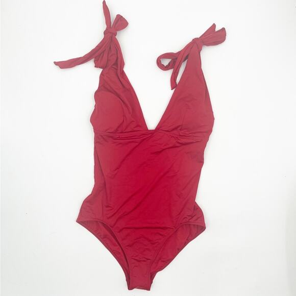 MEI L’ANGE Swimsuit One Piece Red Eve Bow Tie Swim Beach NWT Extra Large - Picture 3 of 13
